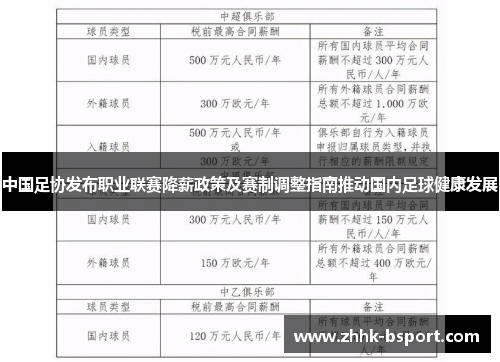 中国足协发布职业联赛降薪政策及赛制调整指南推动国内足球健康发展
